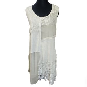 Vintage 90s pretty angel lace tan and creme shift dress